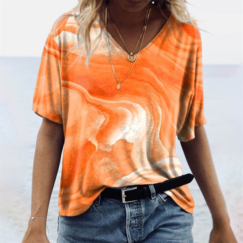 Jannie | Dames T-shirt – Relaxed Fit – V-hals – Boho Design – Ademend