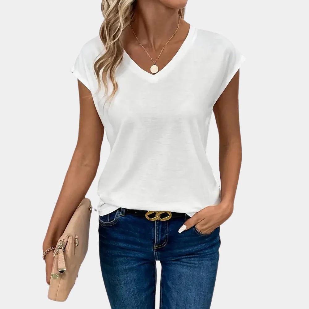 Casual wit dames t-shirt met v-hals