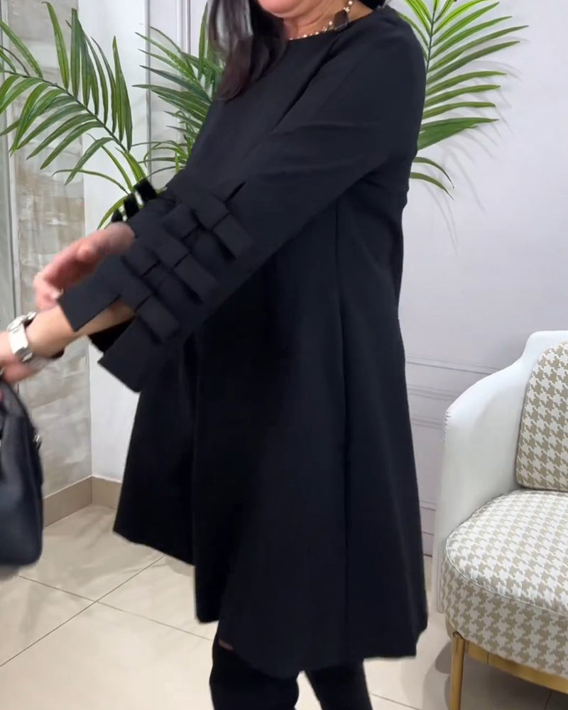 Dames Casual Lange Mouwen Jurk – Effen Kleur, Knielengte met Zakken voor Dagelijks Gebruik