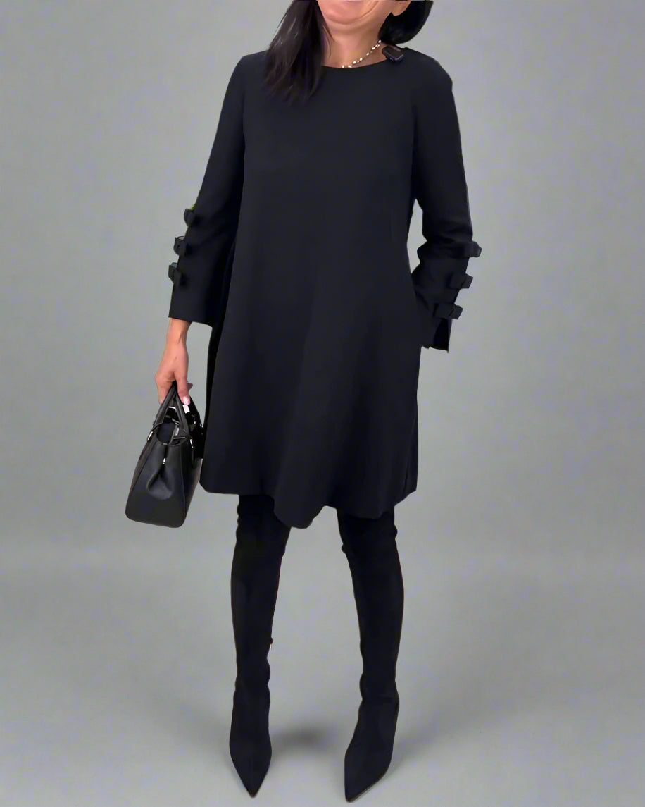 Dames Casual Lange Mouwen Jurk – Effen Kleur, Knielengte met Zakken voor Dagelijks Gebruik