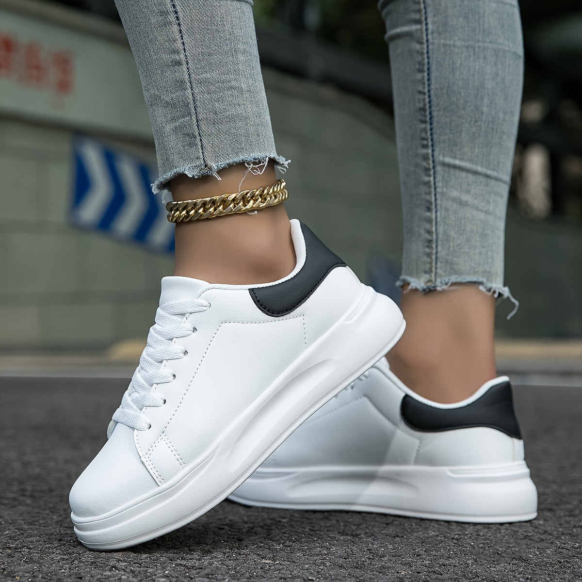 Dames Witte Sneakers – Faux Leren Low-Top, Minimalistisch Design voor Casual & All Season
