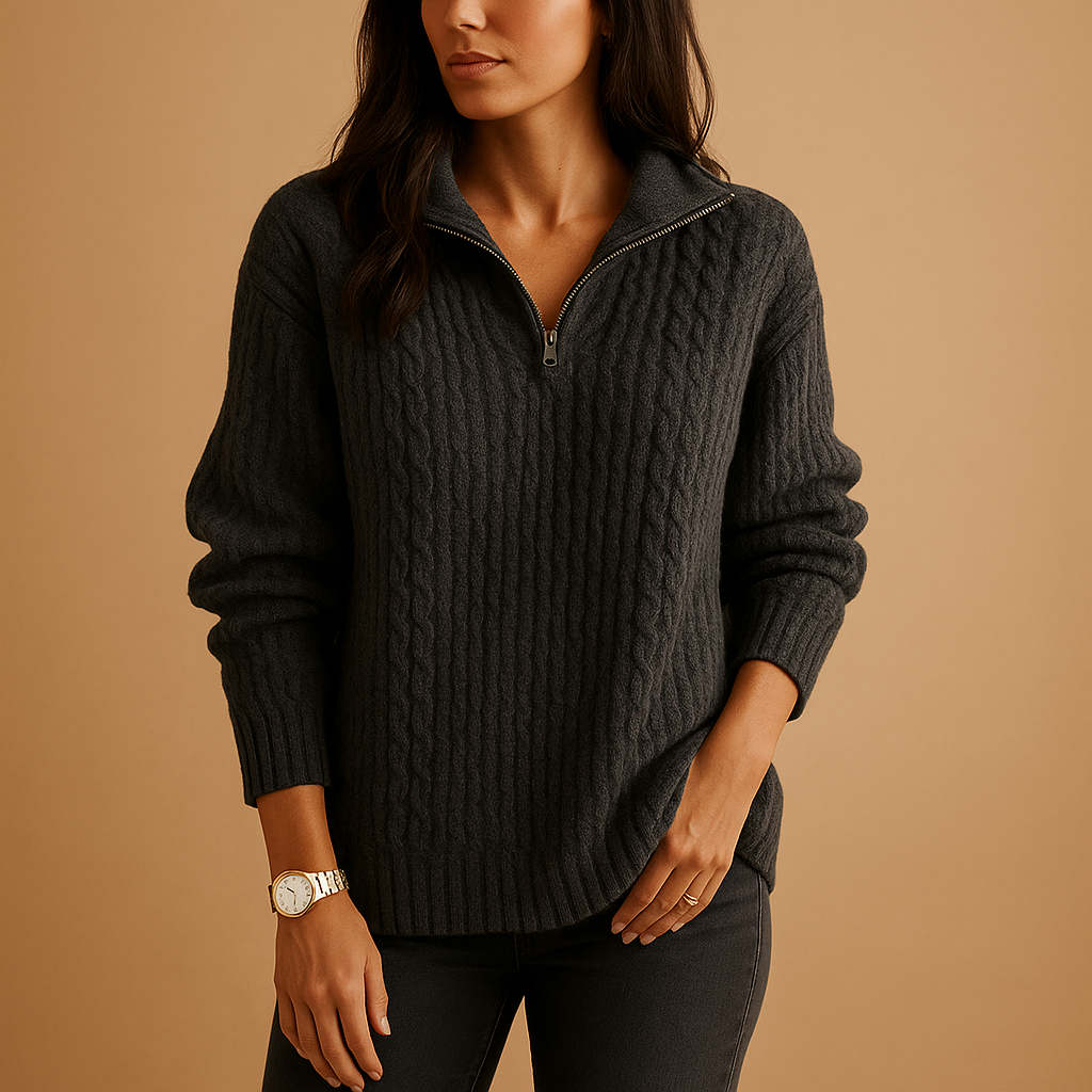 Dames Regular Fit Trui met Halve Rits – Lange Mouw, Casual