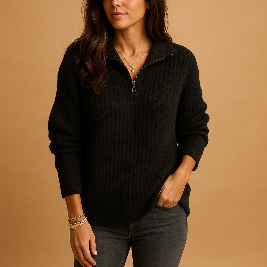 Dames Regular Fit Trui met Halve Rits – Lange Mouw, Casual