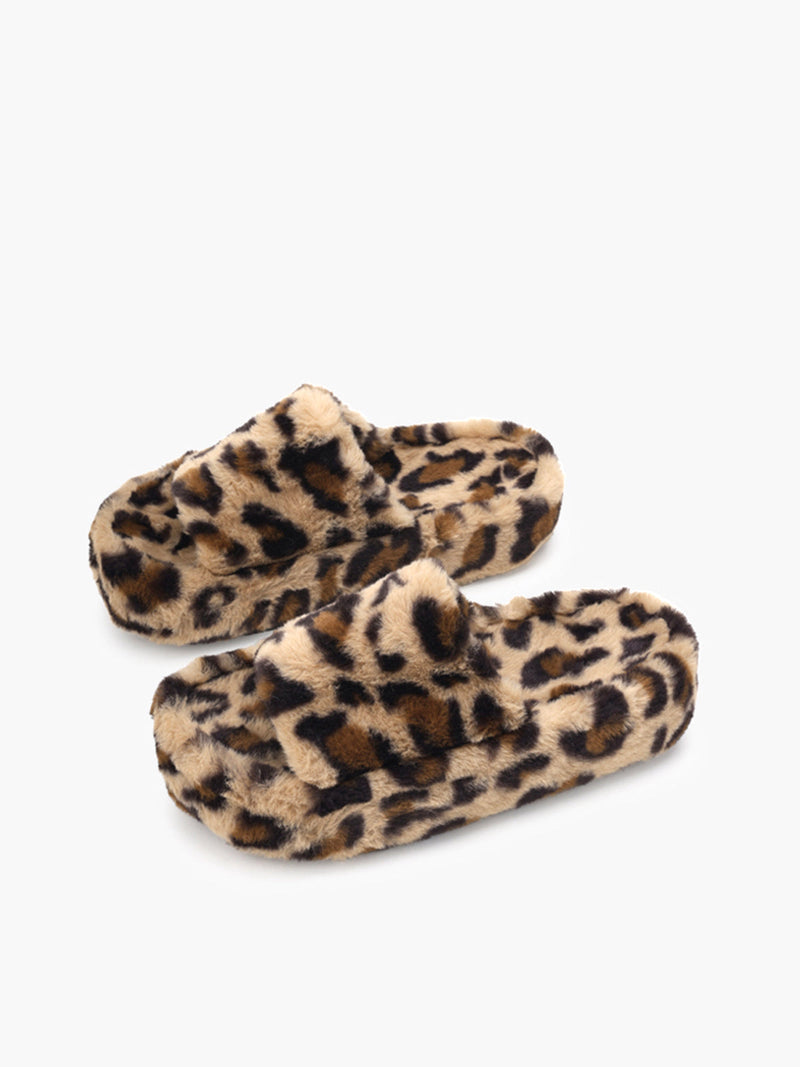 Cindy - Luipaard Fuzzy Platform Pantoffels