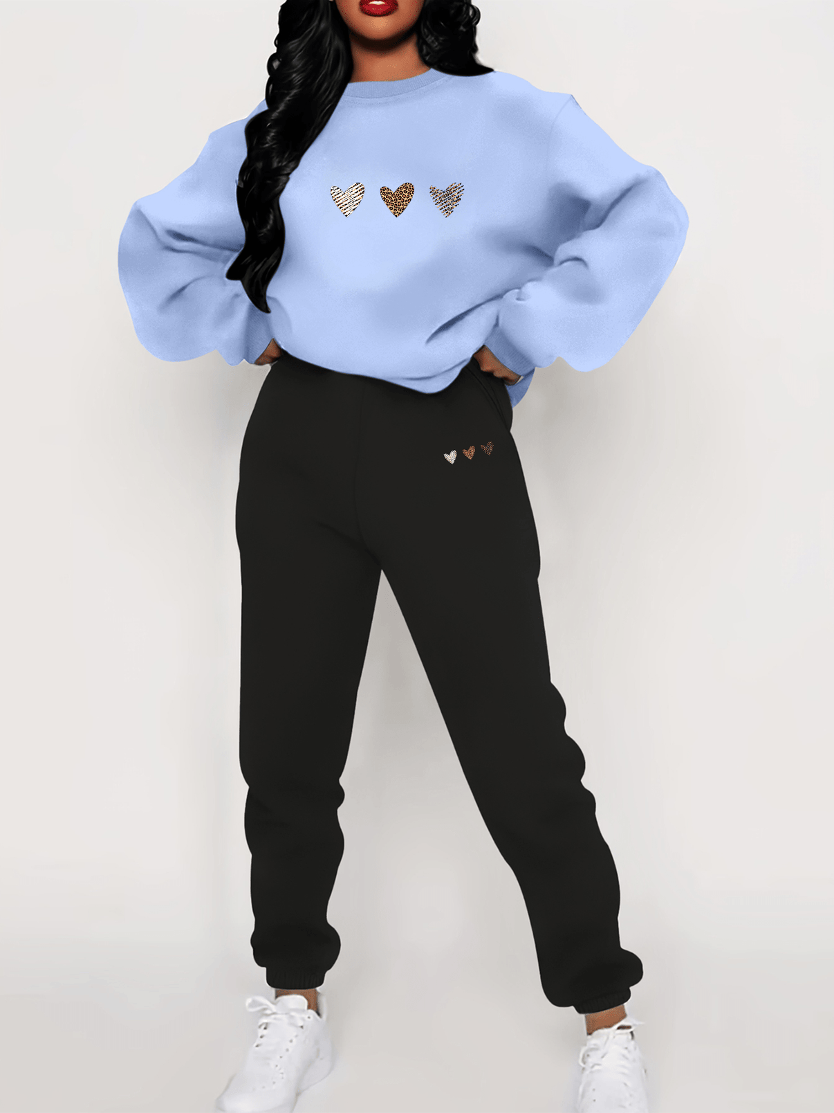 Trainingspak dames | Tweedelige set met trui en joggers in hartjesprint