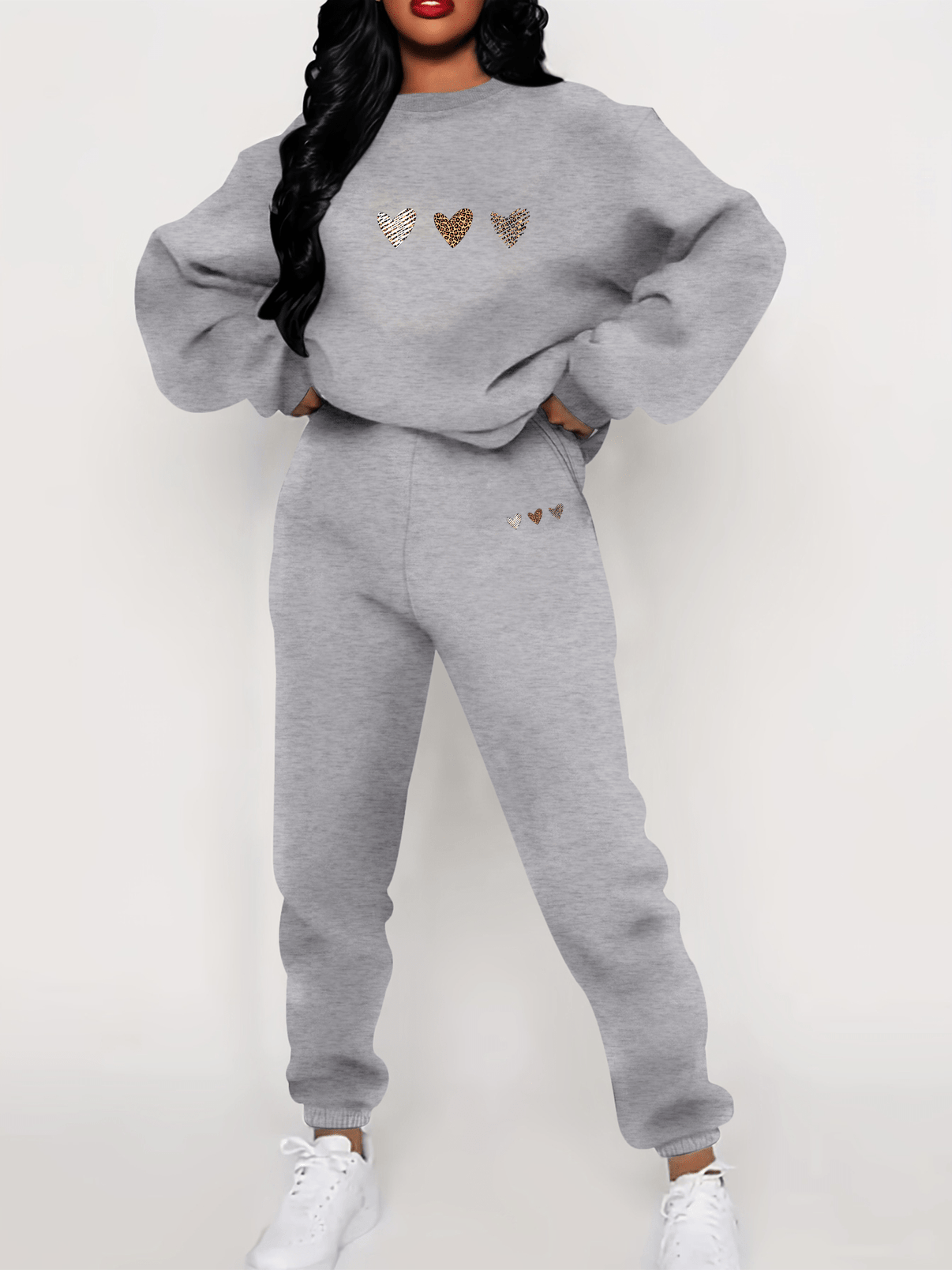 Trainingspak dames | Tweedelige set met trui en joggers in hartjesprint
