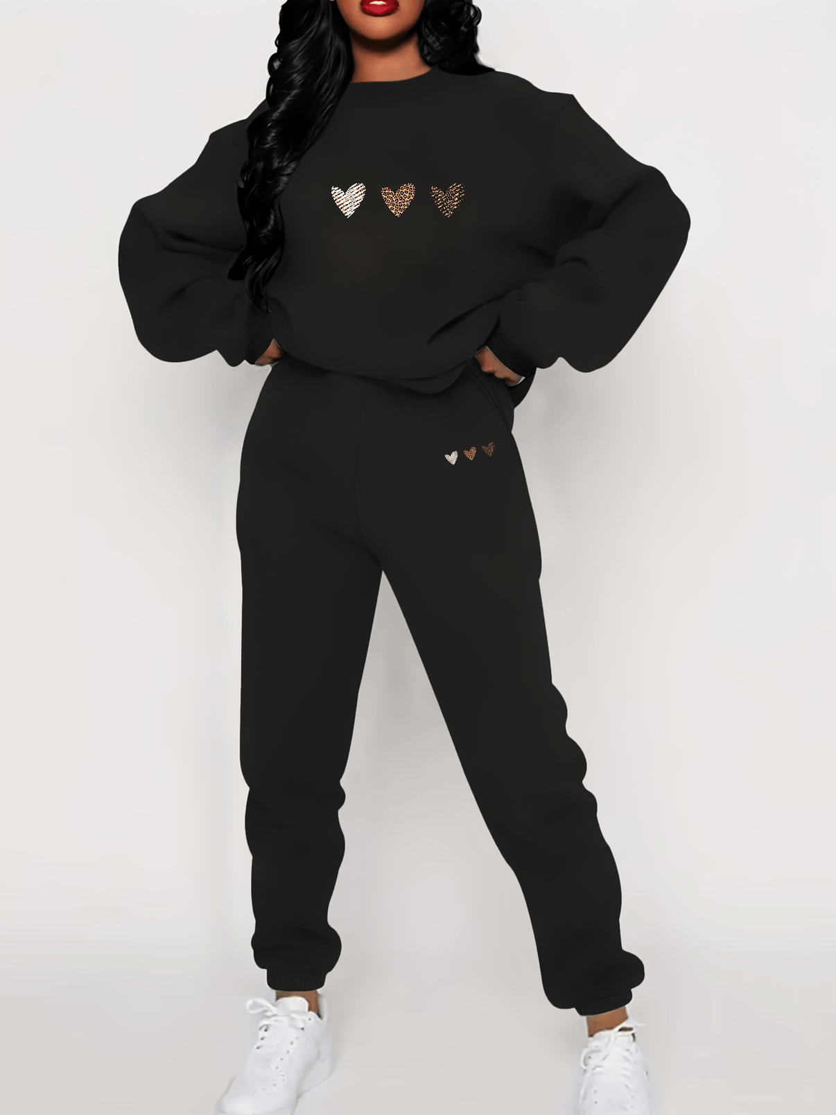 Trainingspak dames | Tweedelige set met trui en joggers in hartjesprint