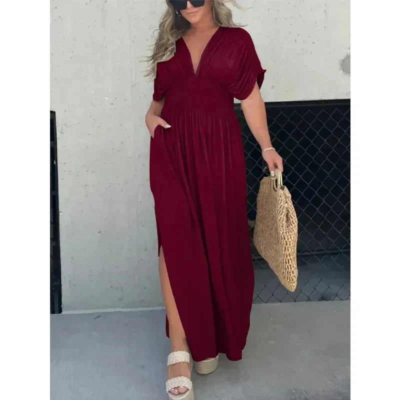 Coral - V-neck Maxi dress