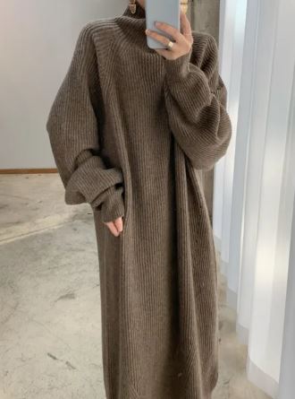 Crystal - Chique Gebreide Vintage Maxi Jurk met Lange Mouwen