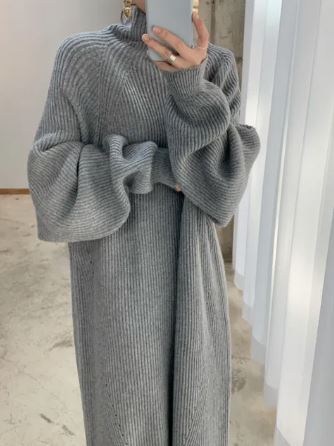 Crystal - Chique Gebreide Vintage Maxi Jurk met Lange Mouwen