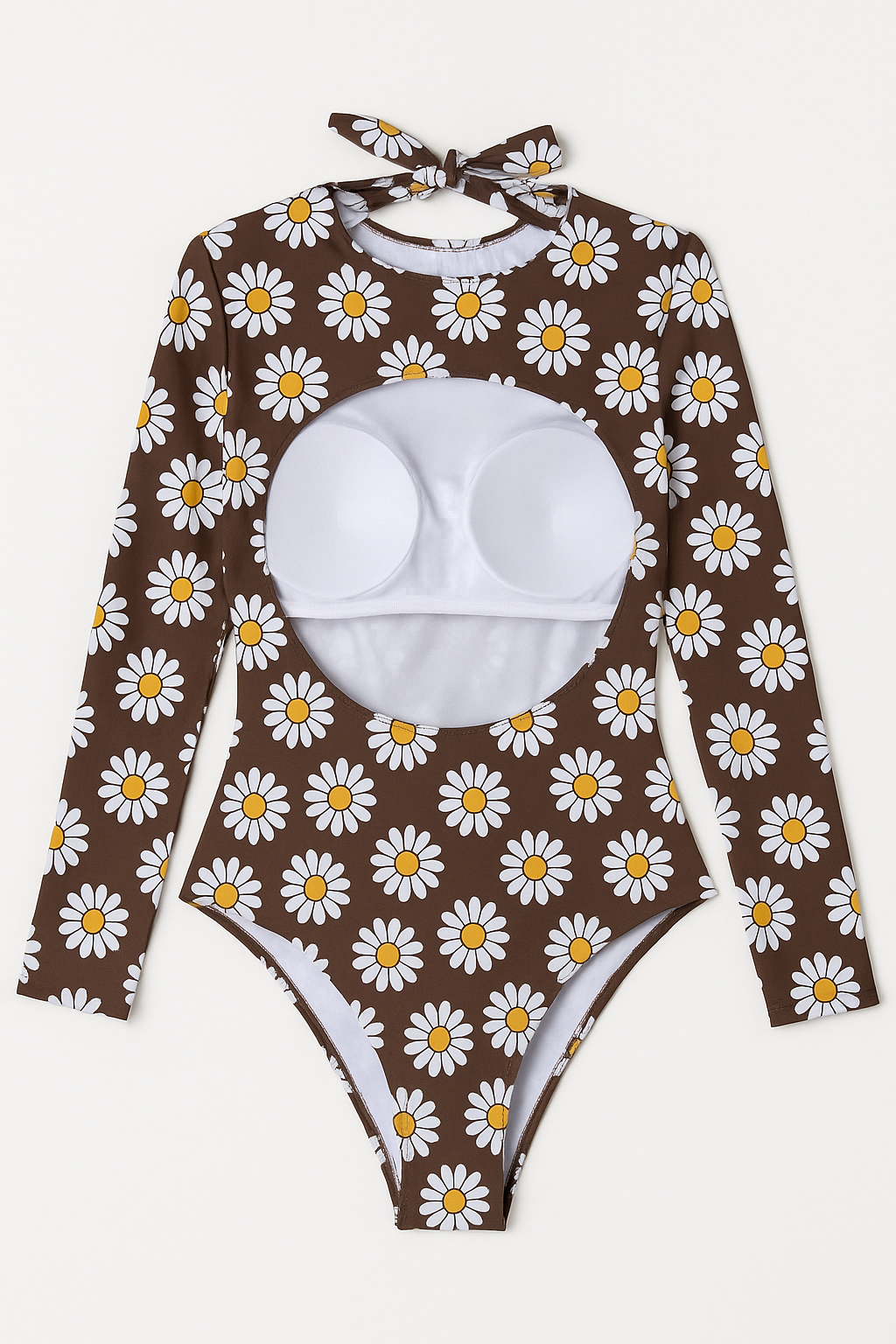 Sexy badpak met lange mouwen, lage rug en hoge halslijn – stijl met bloemenprint.