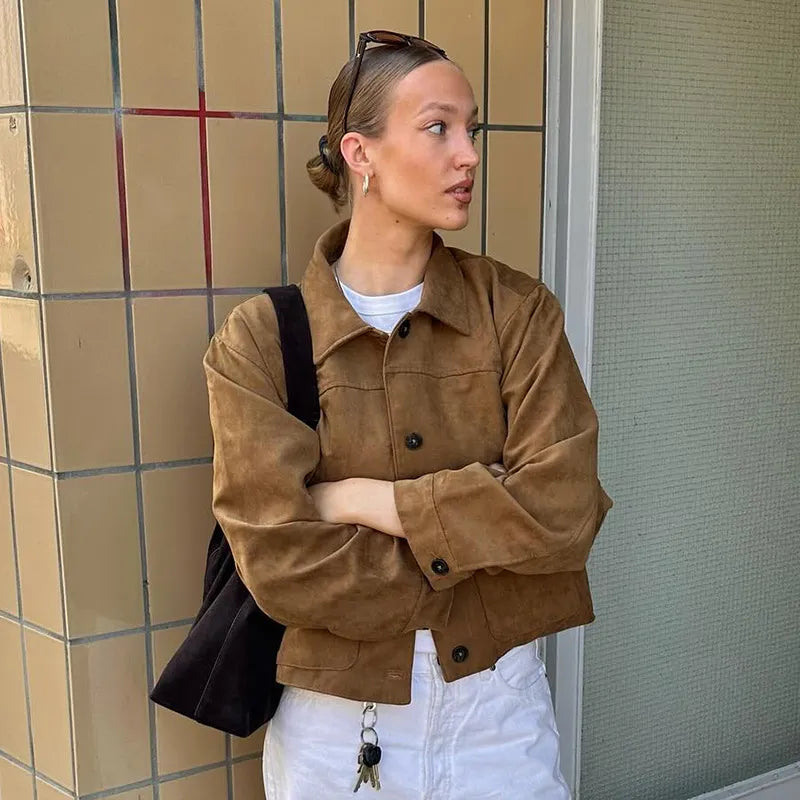 Elif | Korte Bruine Single Breasted Herfstjas