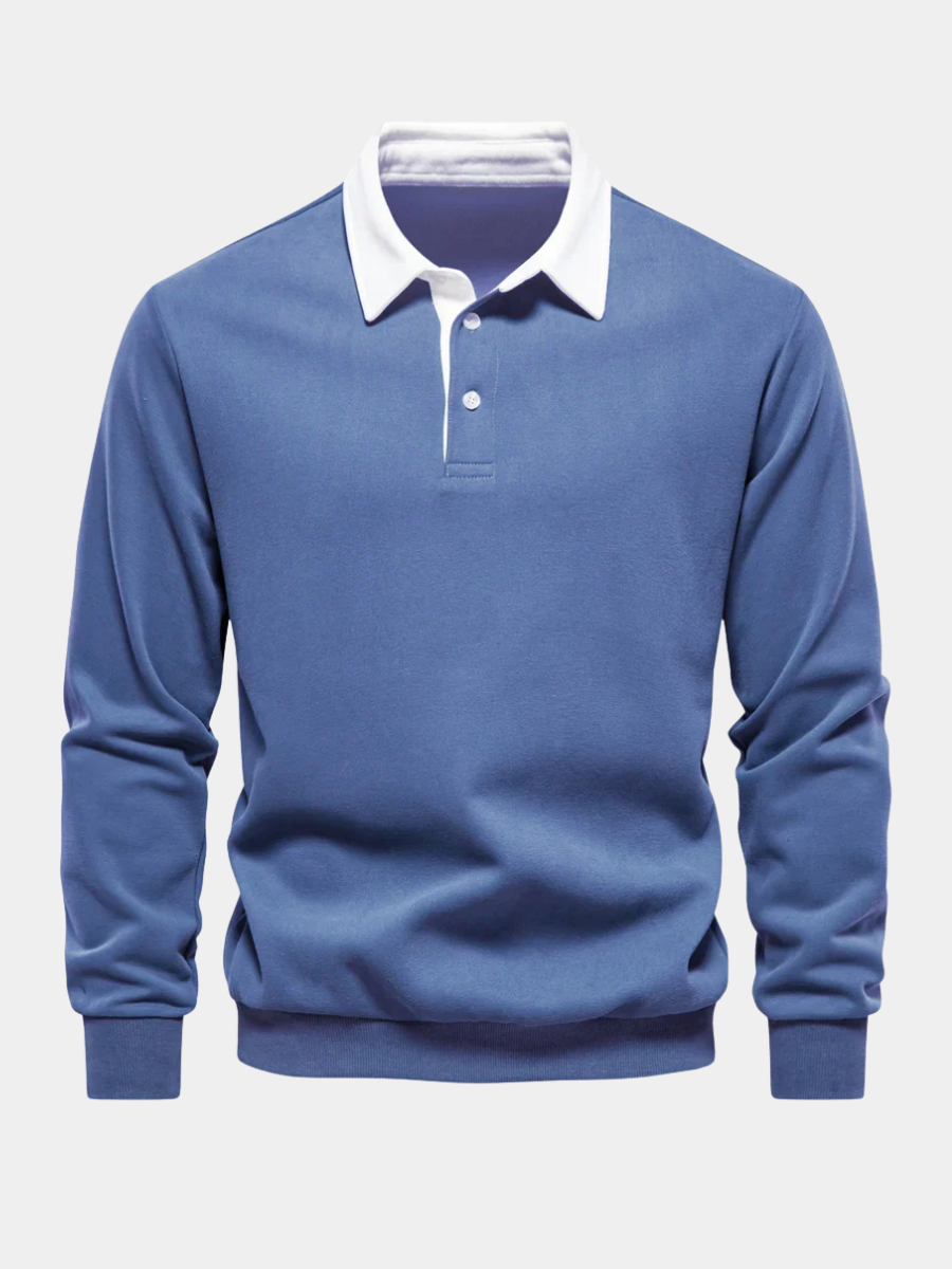 Daan polosweater met polokraag, vooraanzicht blauw