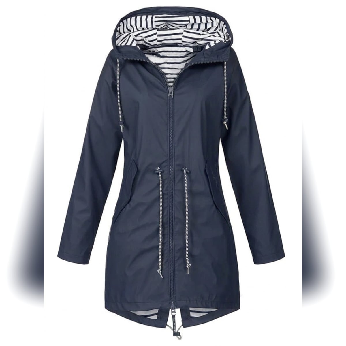 dames regenjas met capuchon in blauw