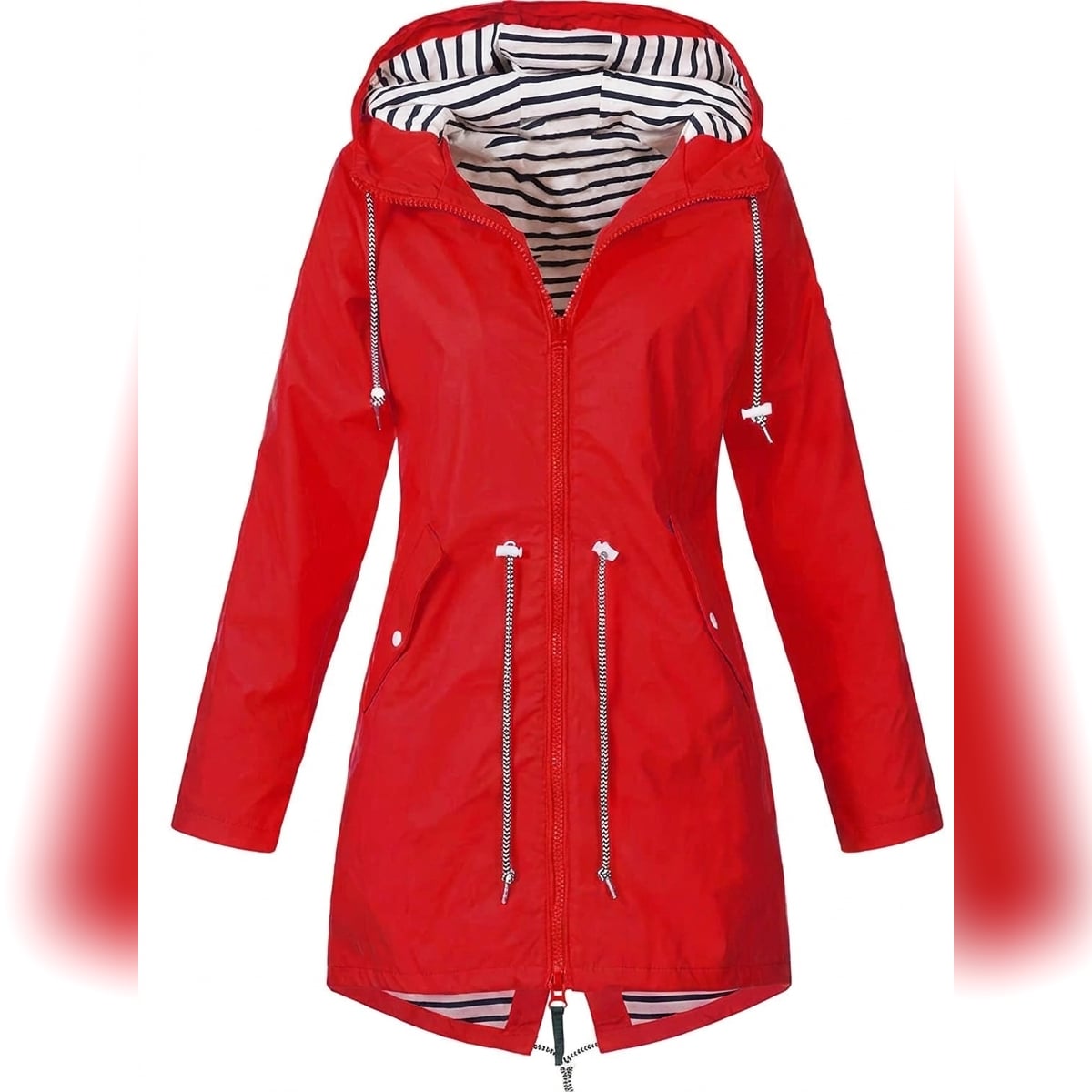 dames regenjas met capuchon in rood