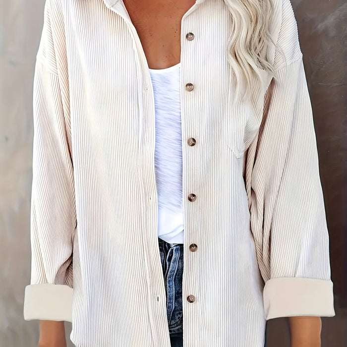 Danica - Dames Mosterdgele Corduroy Button-Up Shirt