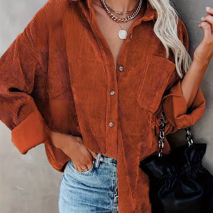 Danica - Dames Mosterdgele Corduroy Button-Up Shirt