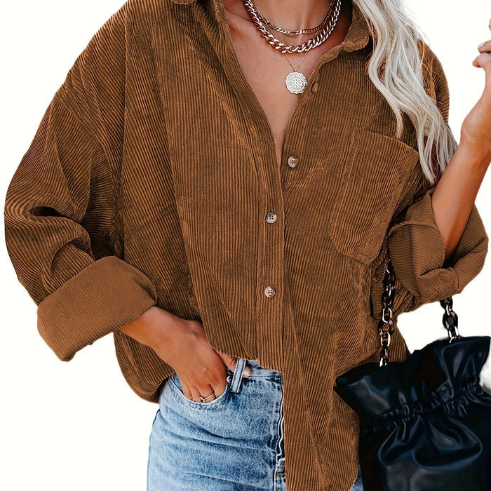 Danica - Dames Mosterdgele Corduroy Button-Up Shirt