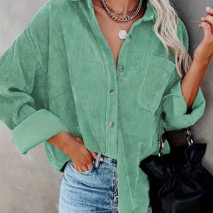 Danica - Dames Mosterdgele Corduroy Button-Up Shirt