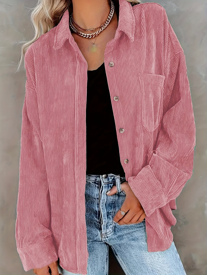 Danica - Dames Mosterdgele Corduroy Button-Up Shirt