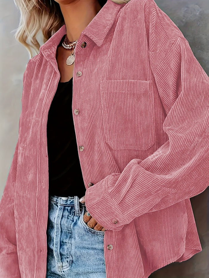 Danica - Dames Mosterdgele Corduroy Button-Up Shirt