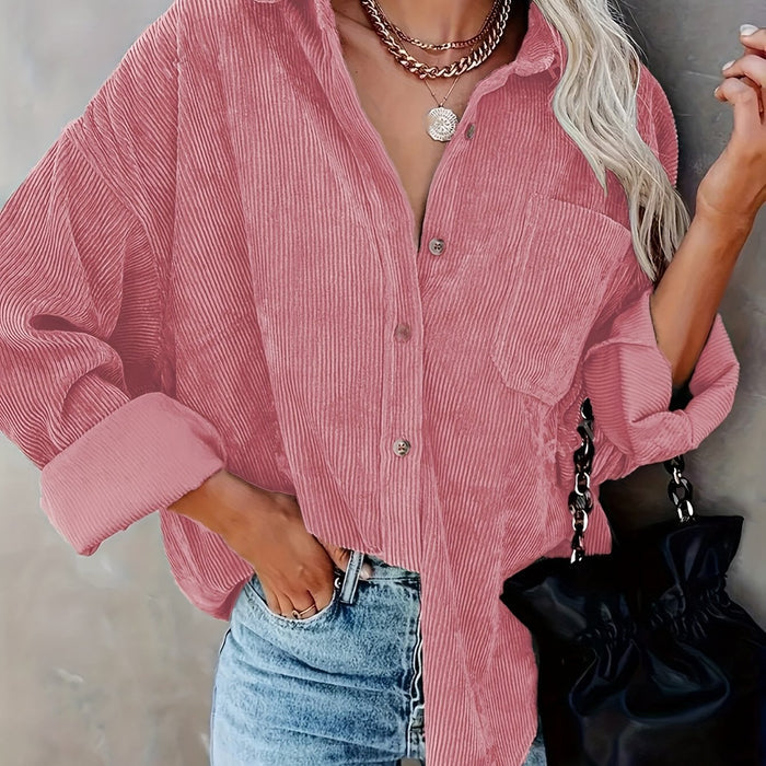 Danica - Dames Mosterdgele Corduroy Button-Up Shirt