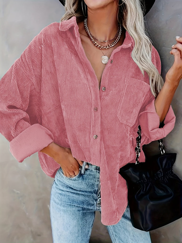 Danica - Dames Mosterdgele Corduroy Button-Up Shirt