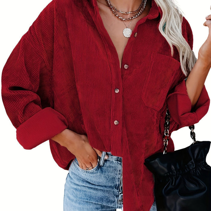 Danica - Dames Mosterdgele Corduroy Button-Up Shirt