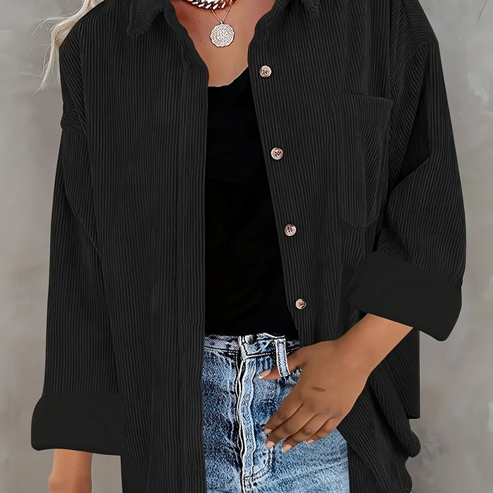 Danica - Dames Mosterdgele Corduroy Button-Up Shirt