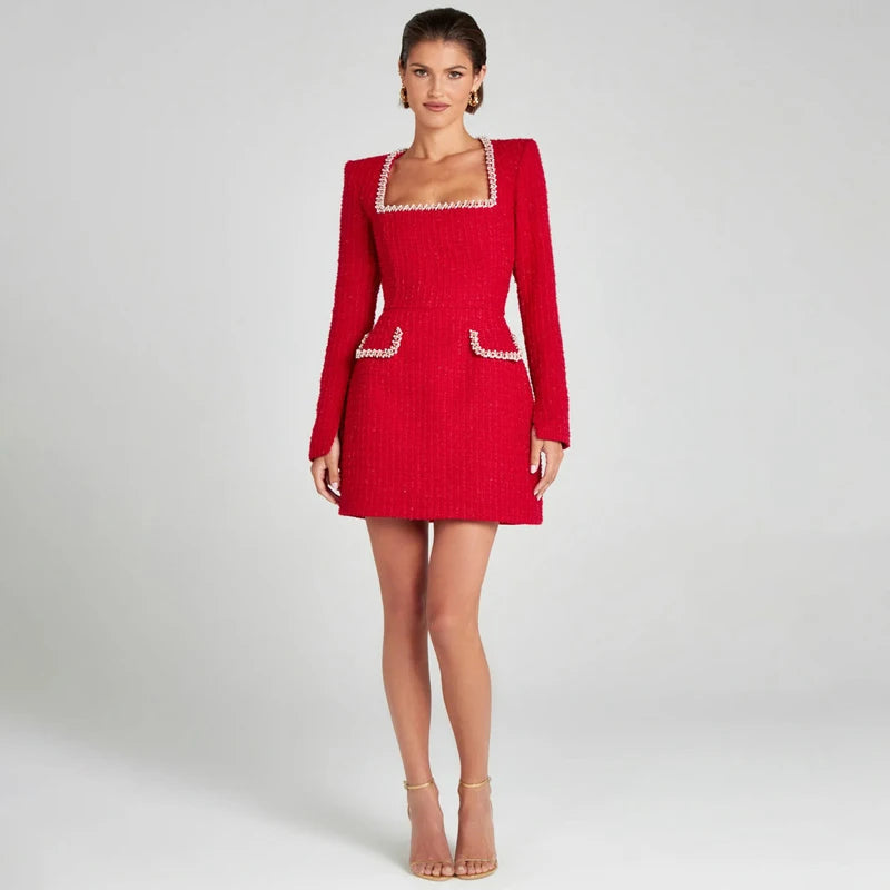 Darcy - Elegant Mini Jurk met Parelaccenten