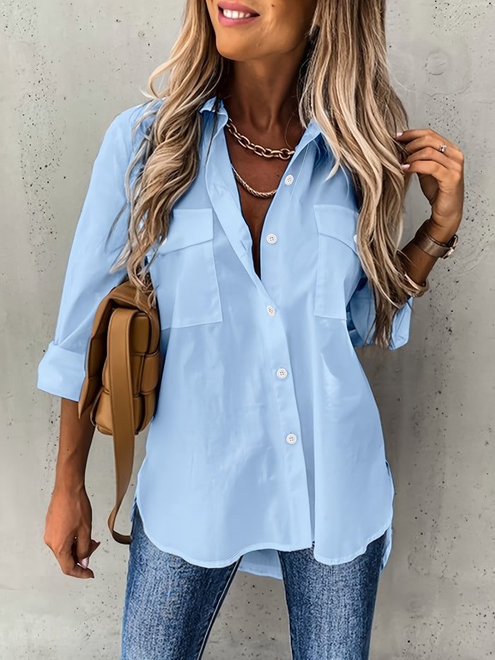 Dariela - Effen Blouse met Knopen