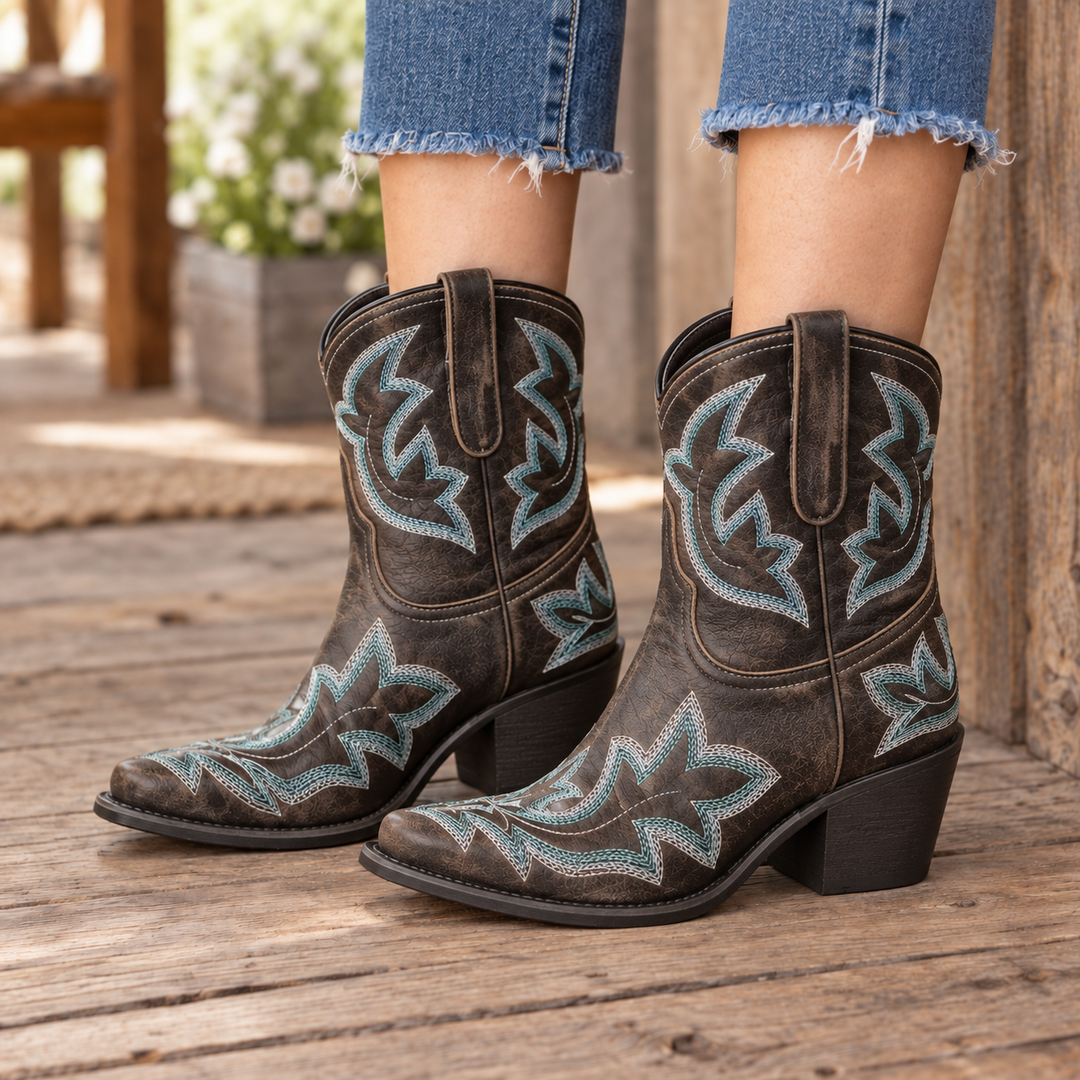 Alexa - Geborduurde Leren Cowboylaarzen