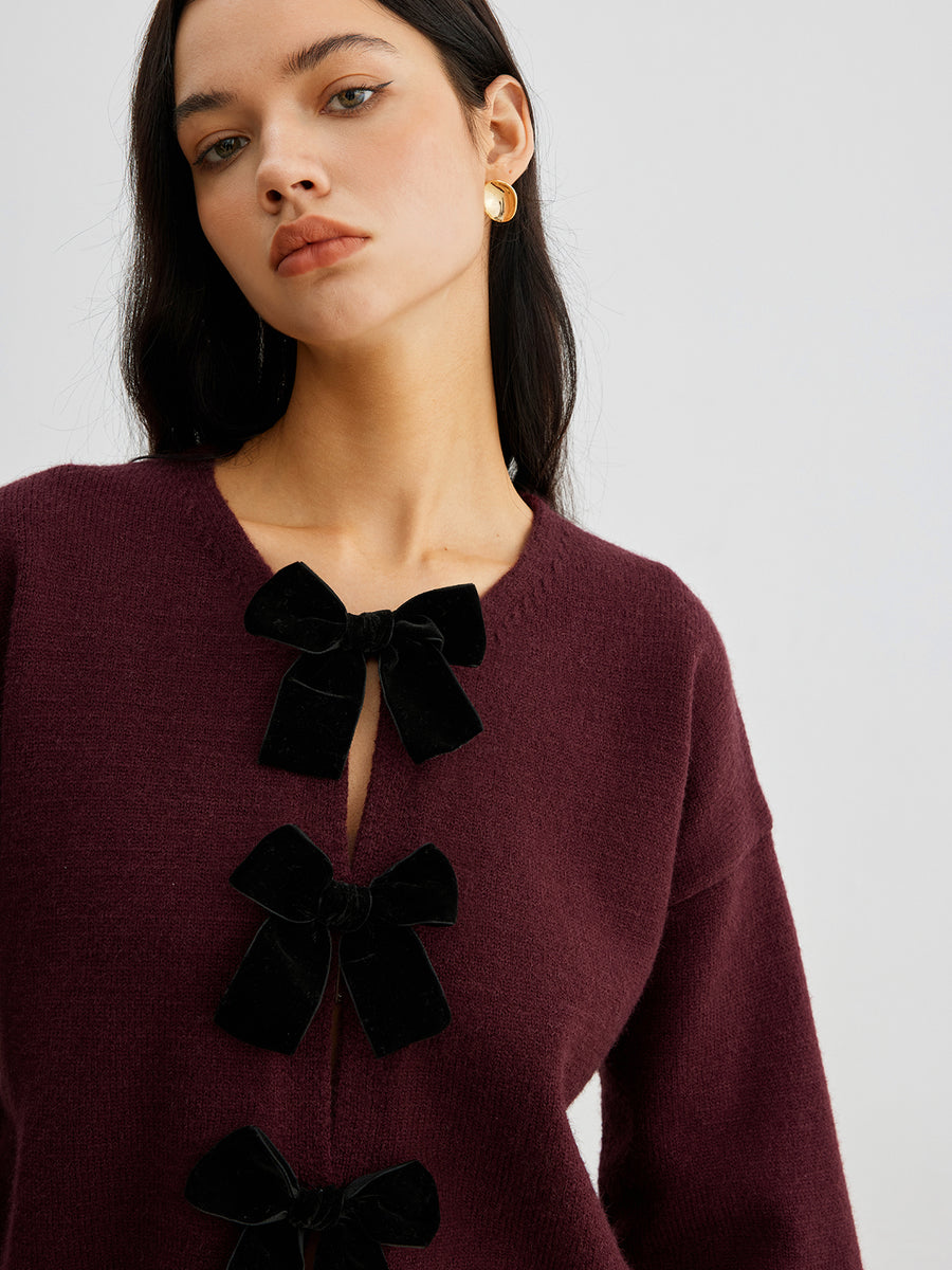 Donna Velvet Trui | Dames gebreide trui met strik en romantische lantern mouwen