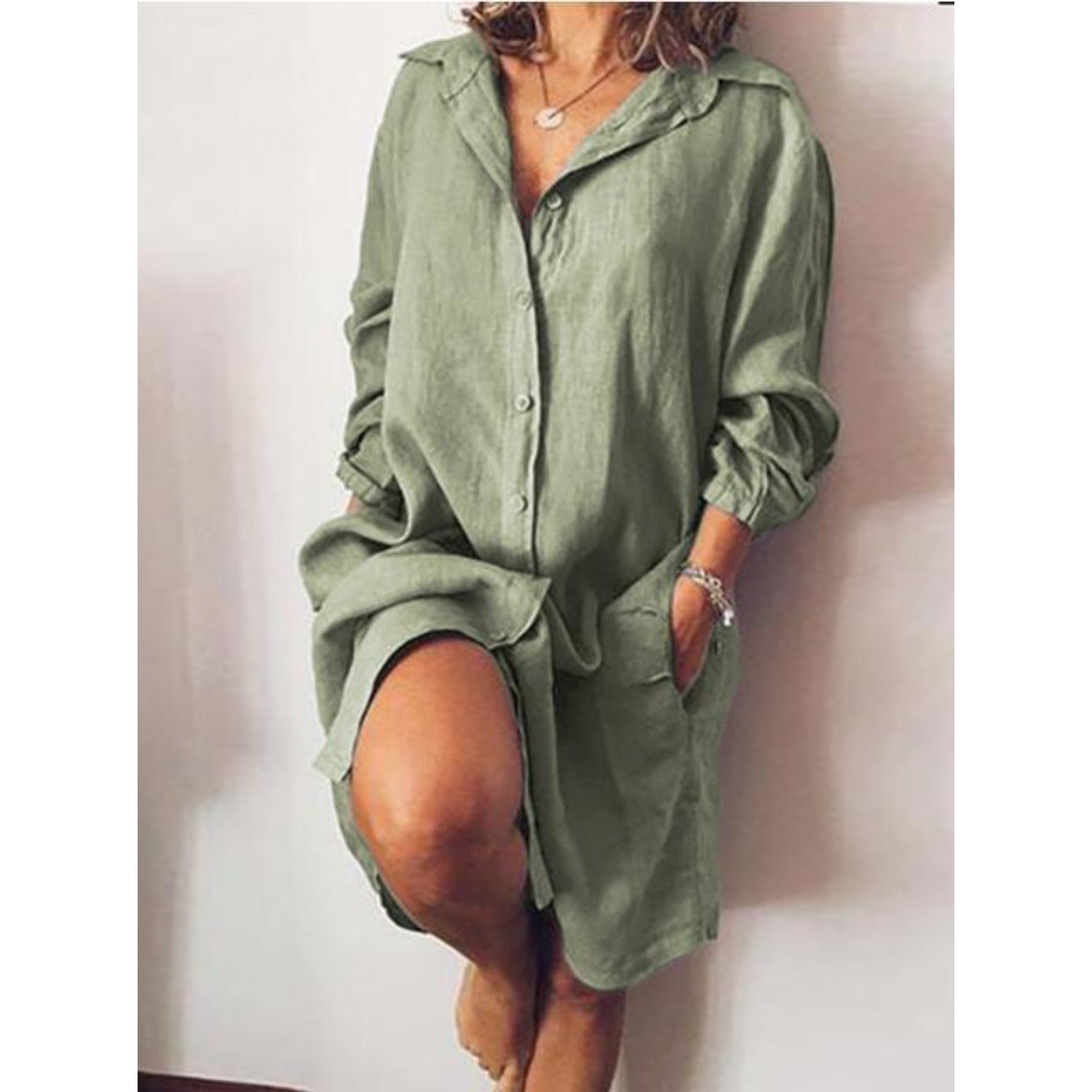 Dames blouse van linnen met lange rechte snit