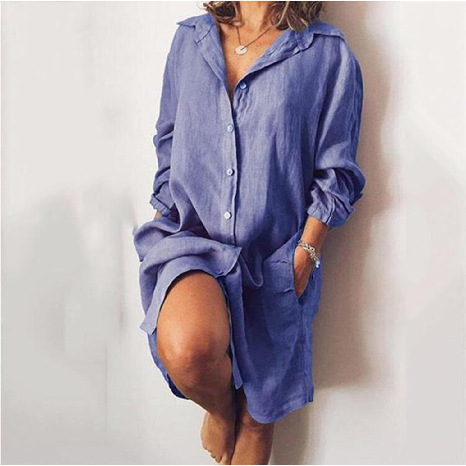 Dames blouse van linnen met lange rechte snit