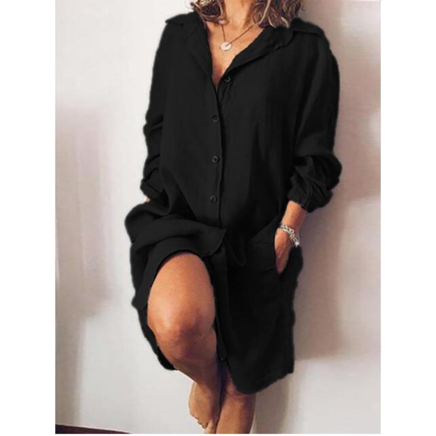 Dames blouse van linnen met lange rechte snit