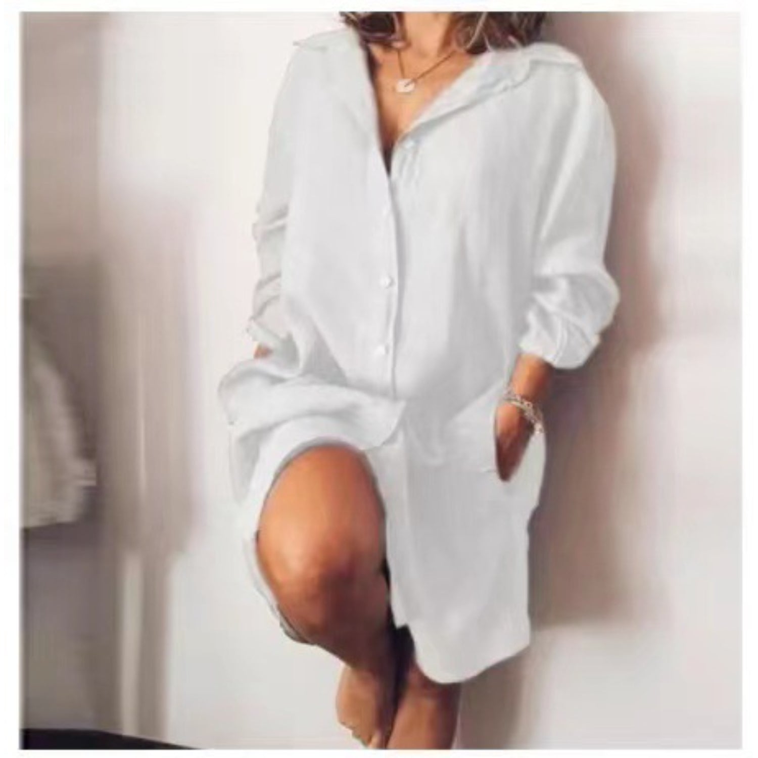 Dames blouse van linnen met lange rechte snit