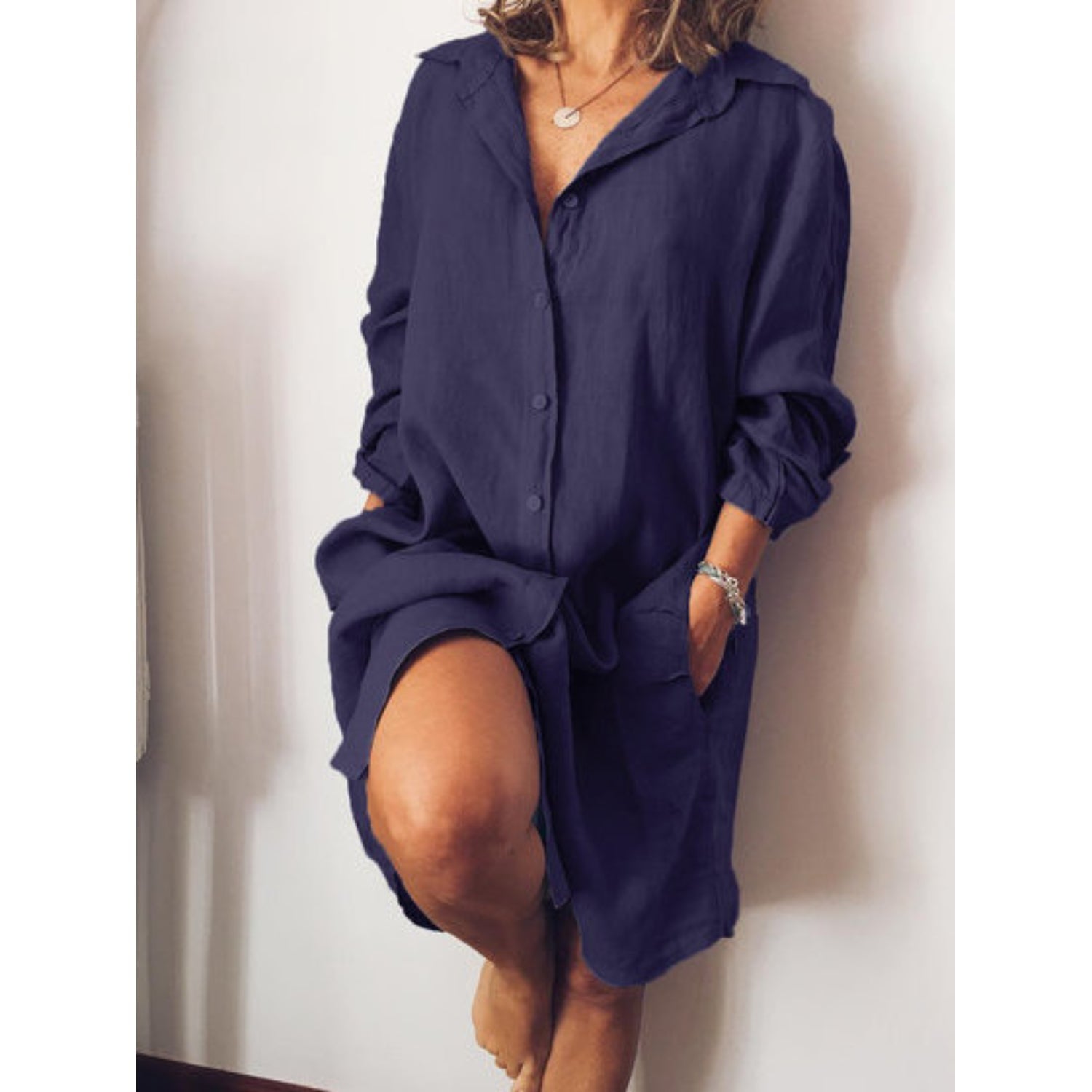 Dames blouse van linnen met lange rechte snit