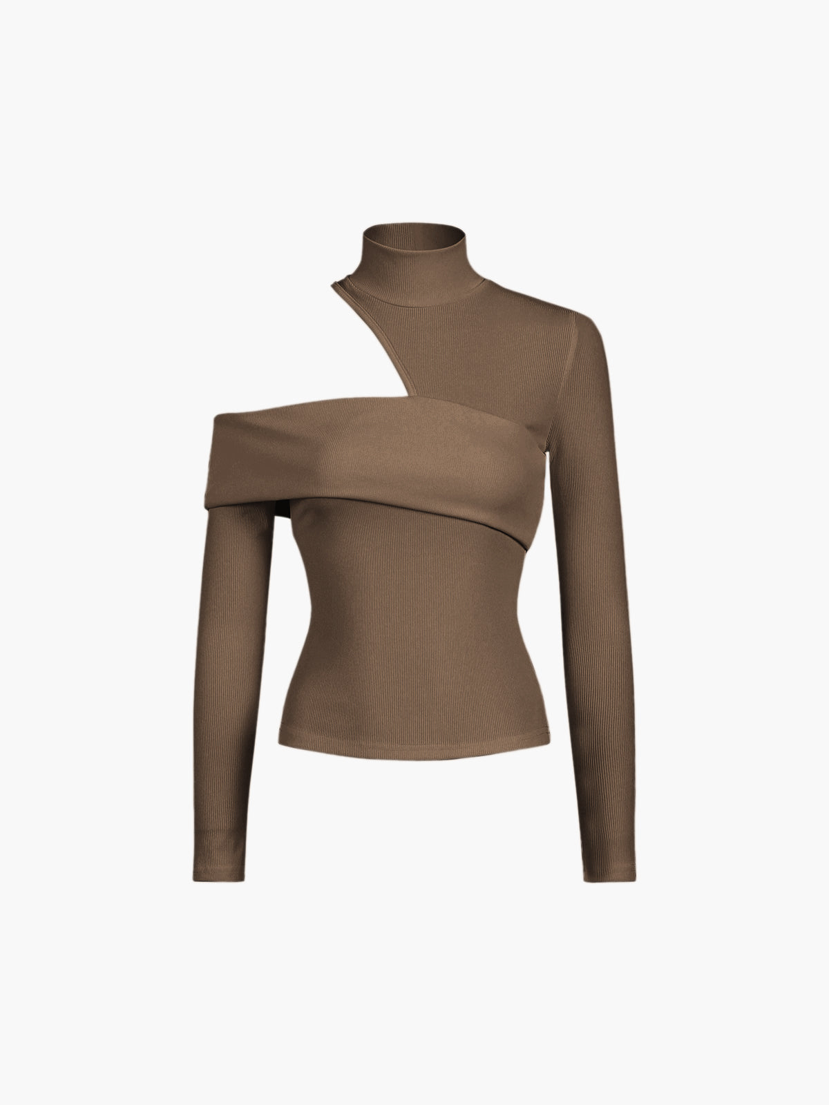Eleanor - Oblique uitgesneden rib top met lange mouwen