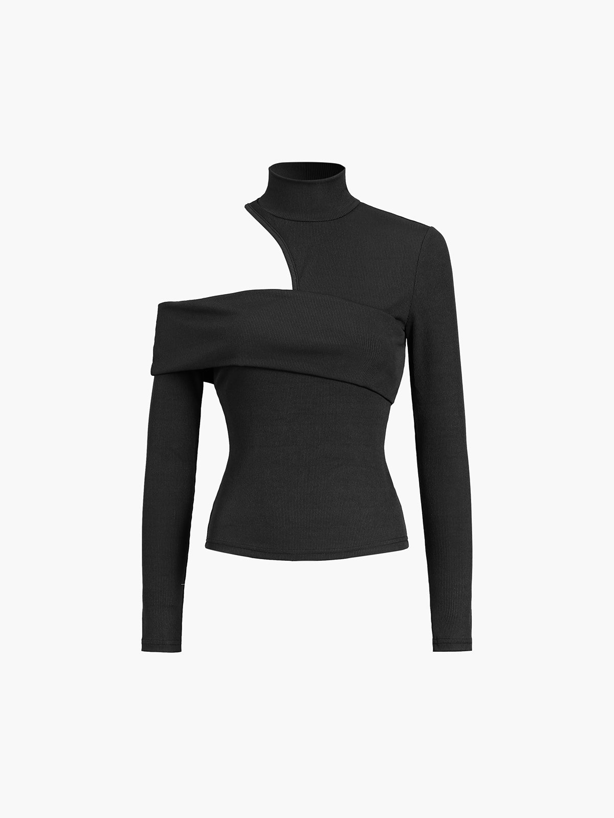 Eleanor - Oblique uitgesneden rib top met lange mouwen