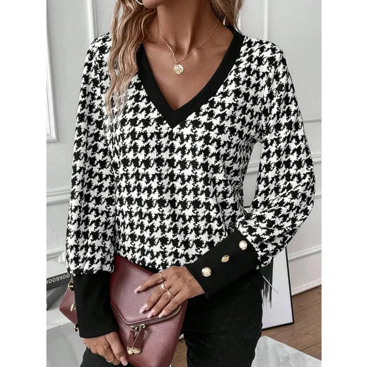 Elegante v-hals top met lange mouwen