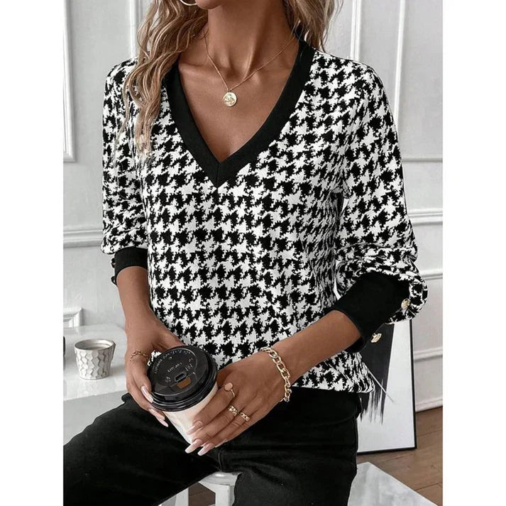 Elegante v-hals top met lange mouwen