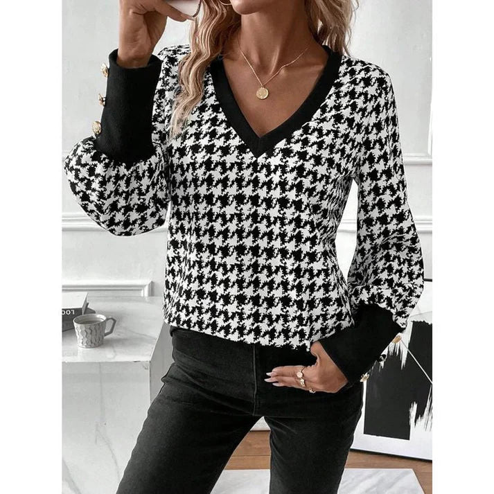 Elegante v-hals top met lange mouwen