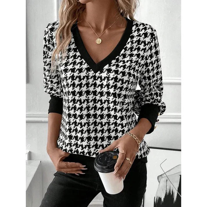 Elegante v-hals top met lange mouwen