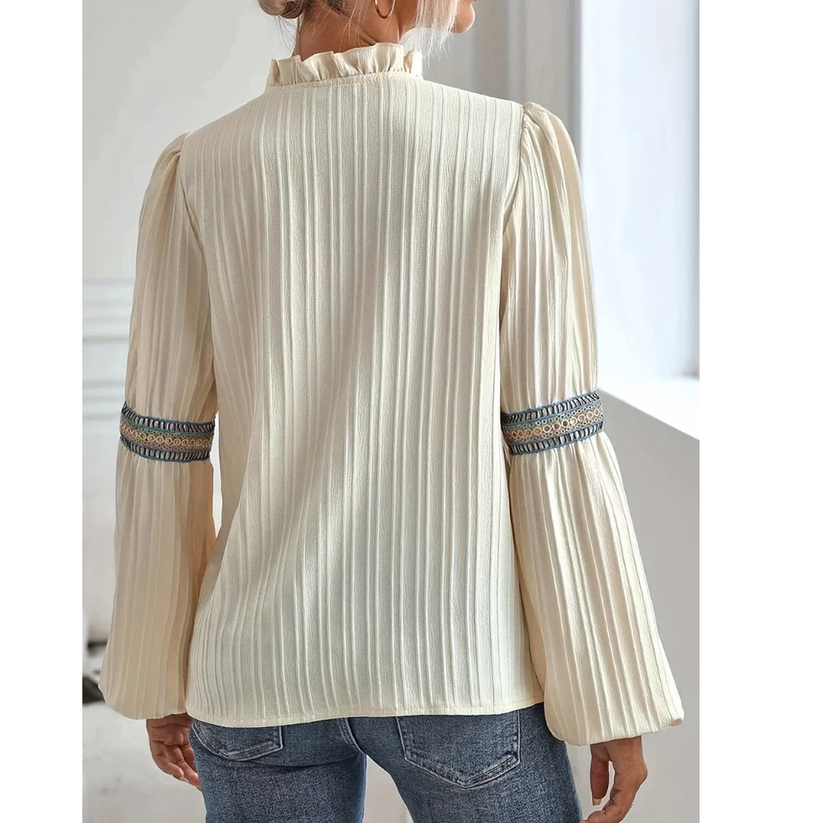 Elowen - Casual V-Hals Blouse Met Lange Mouwen