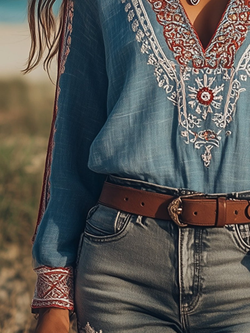 Elriz - Bohemian Geborduurd Shirt