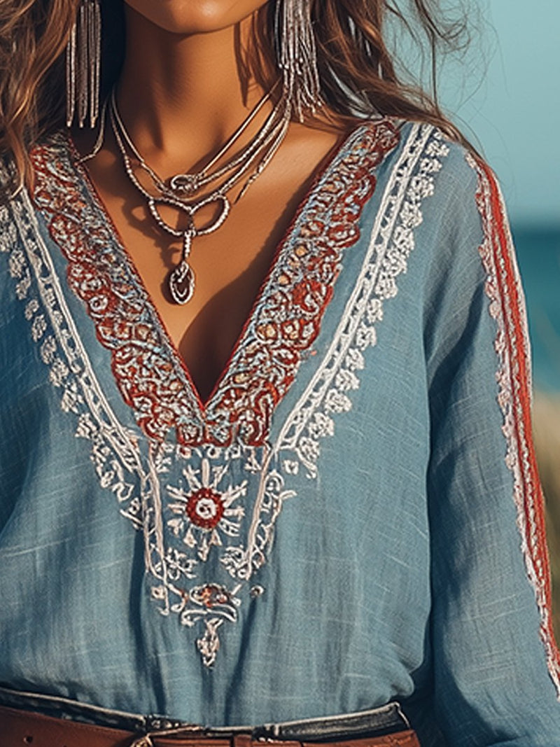 Elriz - Bohemian Geborduurd Shirt