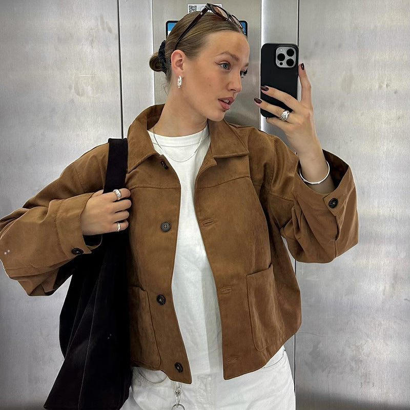 Elif | Korte Bruine Single Breasted Herfstjas