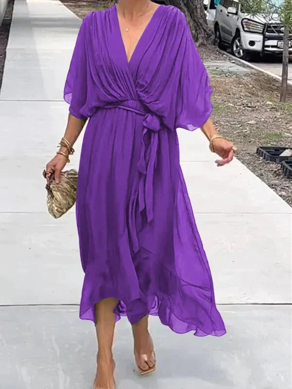 Louisa – Chiffon jurk met v-hals