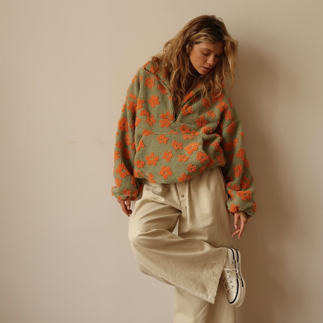 Laluna | Dames trui met bloemenprint van zachte sherpa – boho en comfortabel voor de herfst